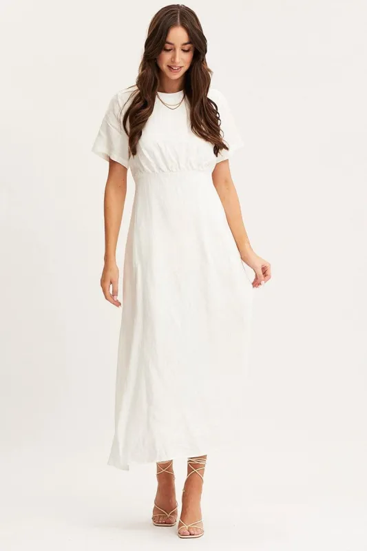 White Maxi Dress Short Sleeve Linen sold by Ally Fashion
