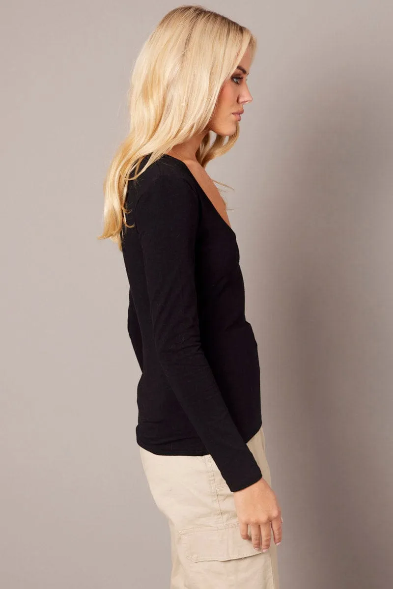 Black Top Long Sleeve Scoop Neck sold by Ally Fashion product image thumbnail 4