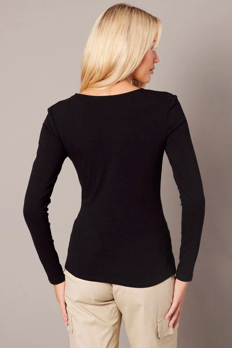Black Top Long Sleeve Scoop Neck sold by Ally Fashion product image thumbnail 5