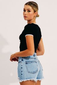 Blue Distressed High Rise Denim Shorts sold by Ally Fashion