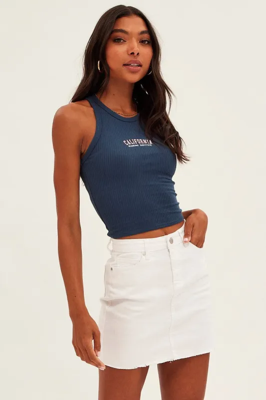 Blue Crop Tank California Embroidered sold by Ally Fashion