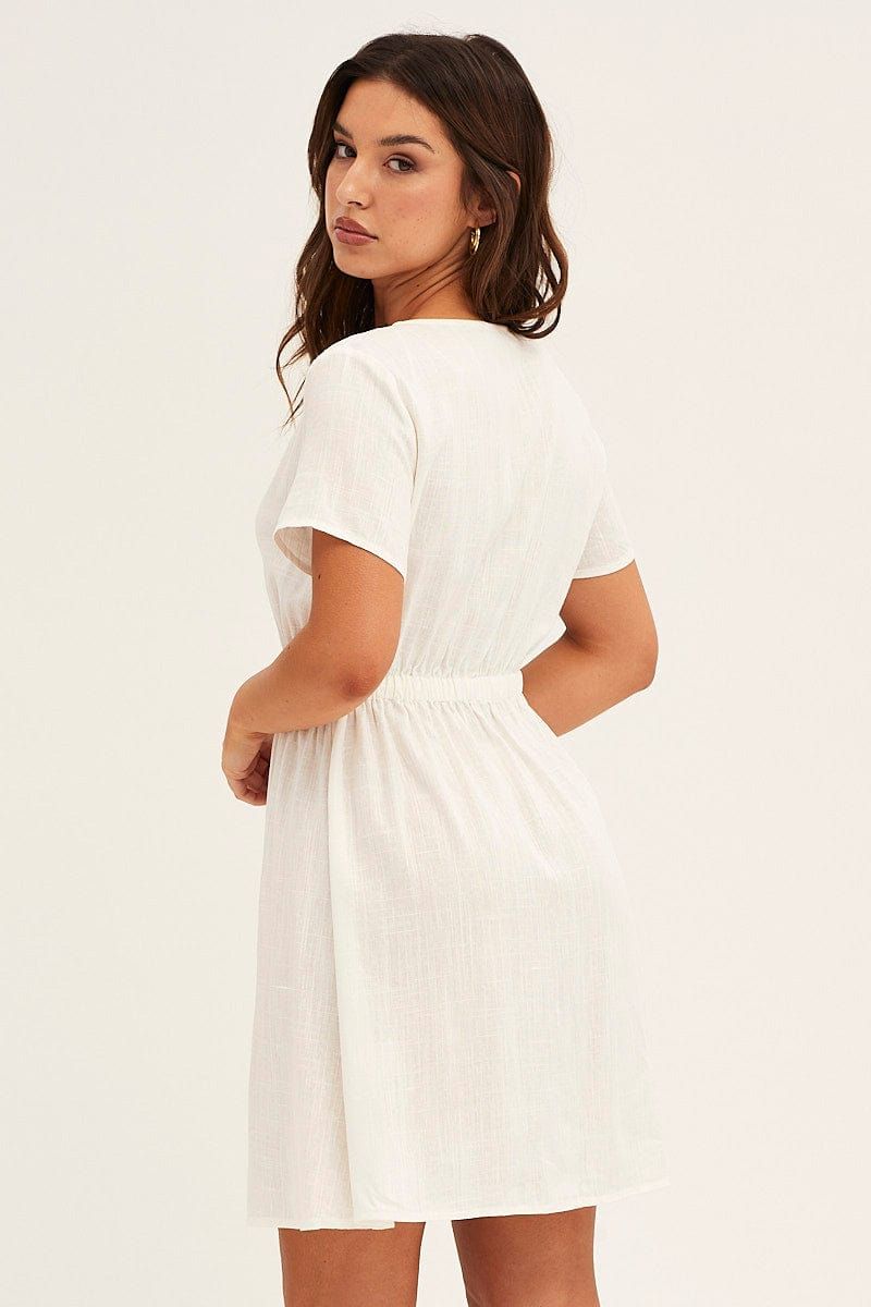 White A Line Dress Button Front V Neck Short Sleeve sold by Ally Fashion product image thumbnail 5