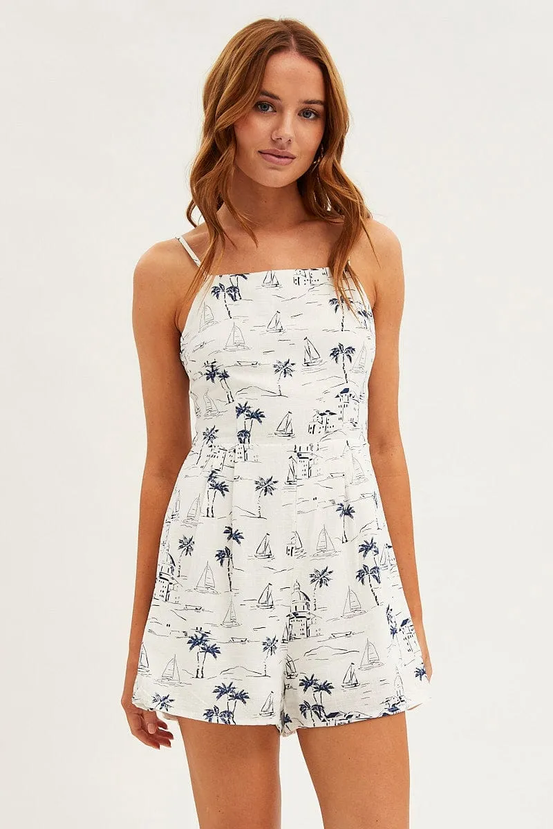 Blue Abstract Print Playsuit Sleeveless sold by Ally Fashion product image thumbnail 3