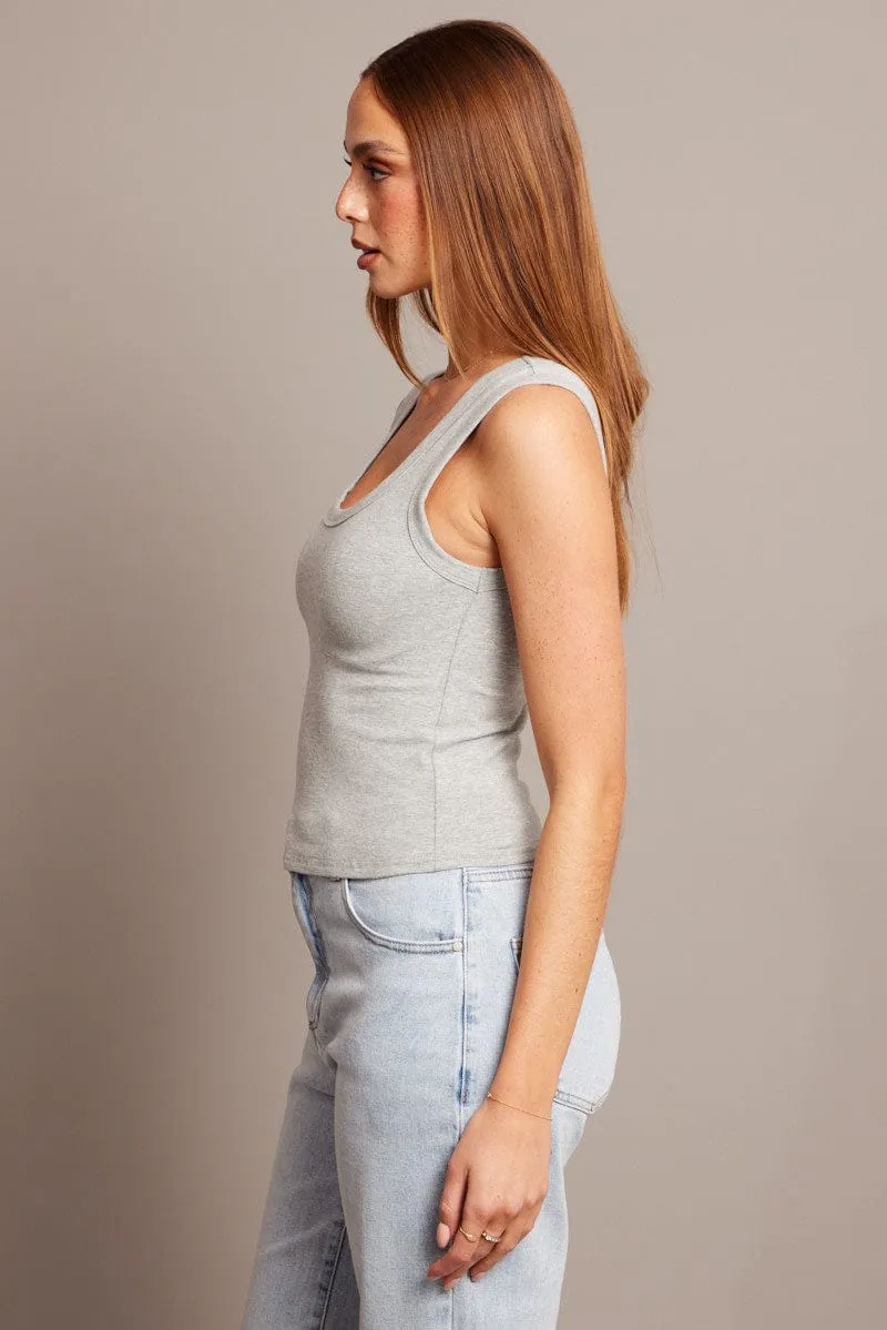 Grey Tank Top Scoop Neck Sleeveless sold by Ally Fashion product image thumbnail 4