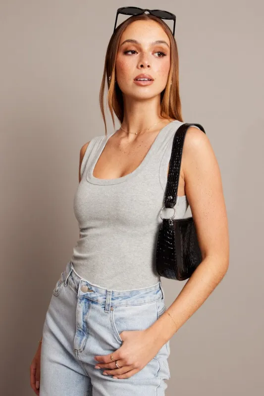 Grey Tank Top Scoop Neck Sleeveless sold by Ally Fashion