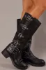 Black Buckle Detail Biker Boots sold by Ally Fashion
