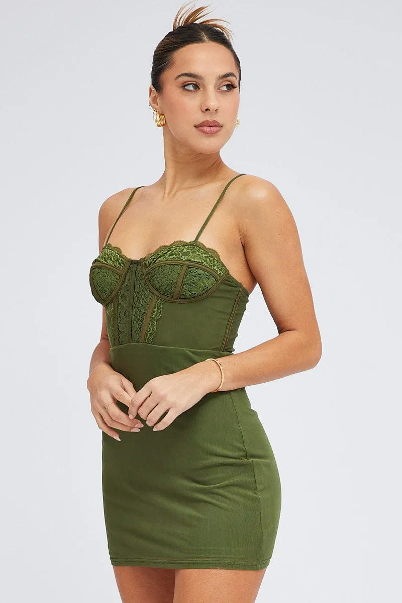Green Mini Dress Corset Detail Mesh sold by Ally Fashion product image thumbnail 3