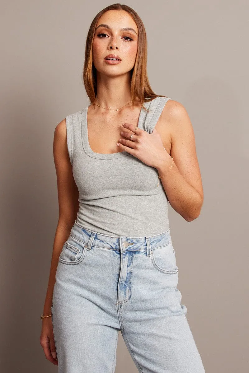 Grey Tank Top Scoop Neck Sleeveless sold by Ally Fashion product image thumbnail 3
