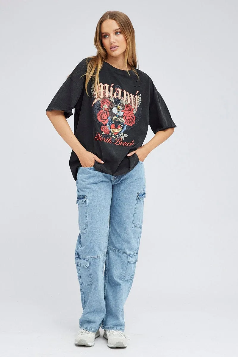 Black Graphic Tee Short Sleeve Round Neck sold by Ally Fashion product image thumbnail 2