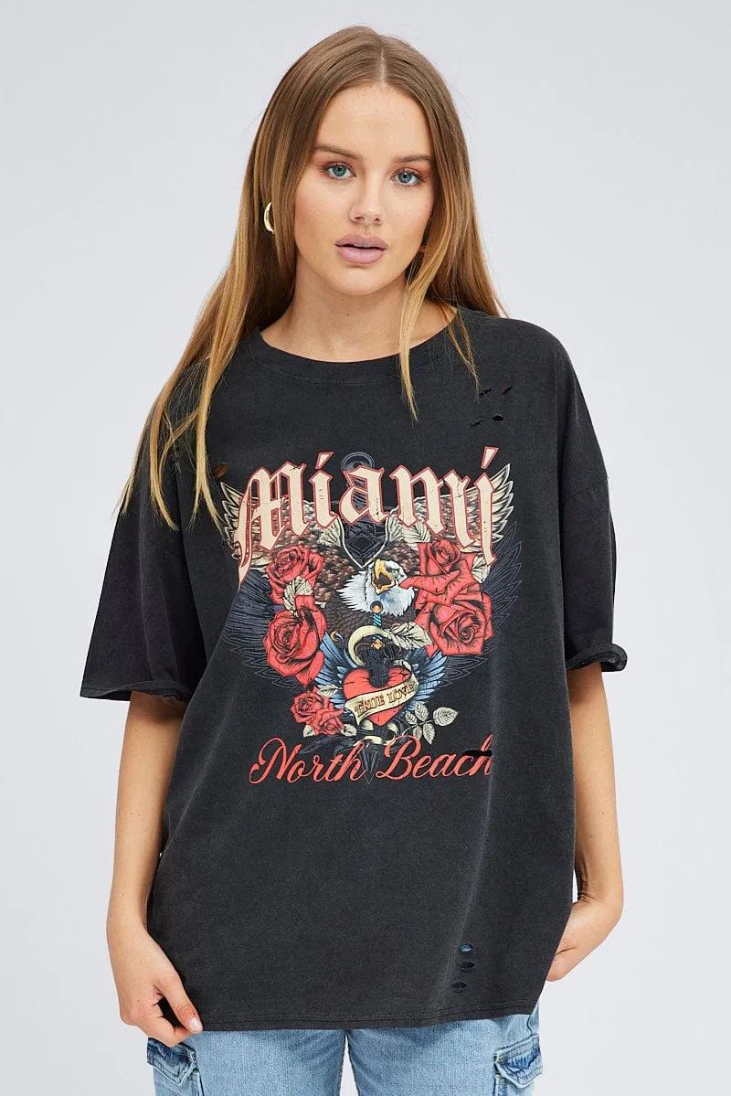 Black Graphic Tee Short Sleeve Round Neck sold by Ally Fashion product image thumbnail 3