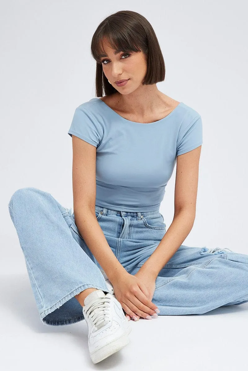 Blue Supersoft Top Short Sleeve Backless sold by Ally Fashion