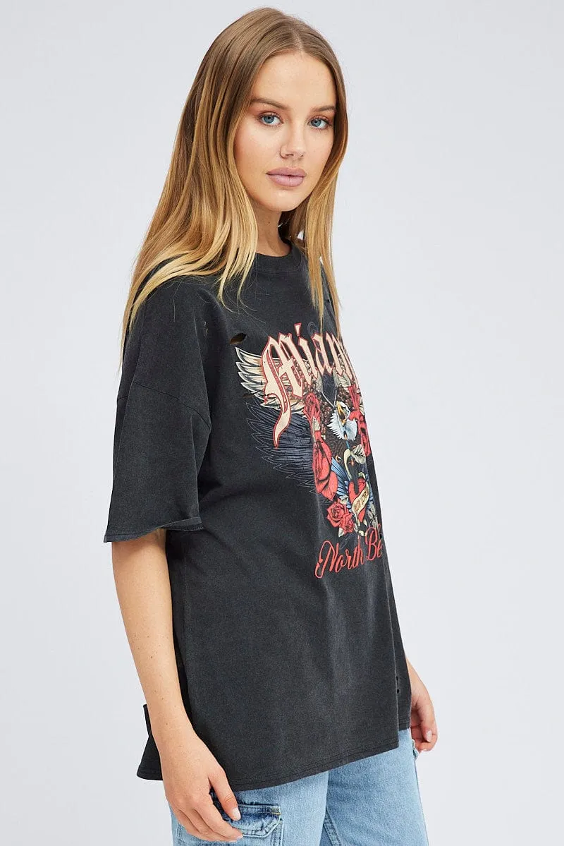 Black Graphic Tee Short Sleeve Round Neck sold by Ally Fashion product image thumbnail 4