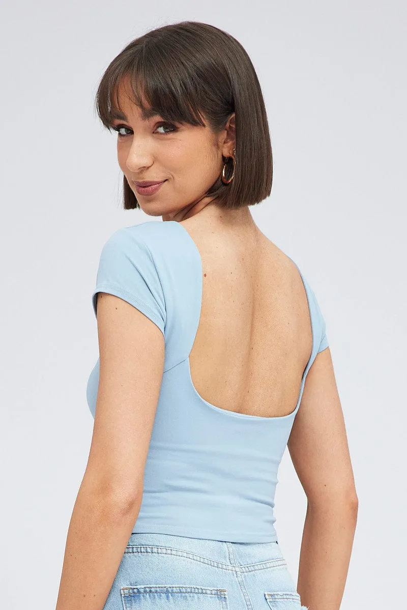 Blue Supersoft Top Short Sleeve Backless sold by Ally Fashion product image thumbnail 5