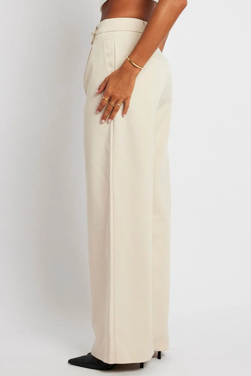 Beige Wide Leg Pants Mid Rise sold by Ally Fashion product image thumbnail 4