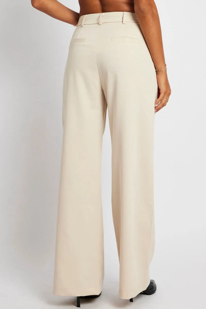 Beige Wide Leg Pants Mid Rise sold by Ally Fashion product image thumbnail 5