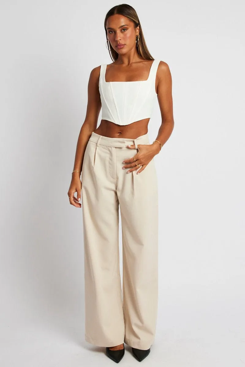 Beige Wide Leg Pants Mid Rise sold by Ally Fashion product image thumbnail 2