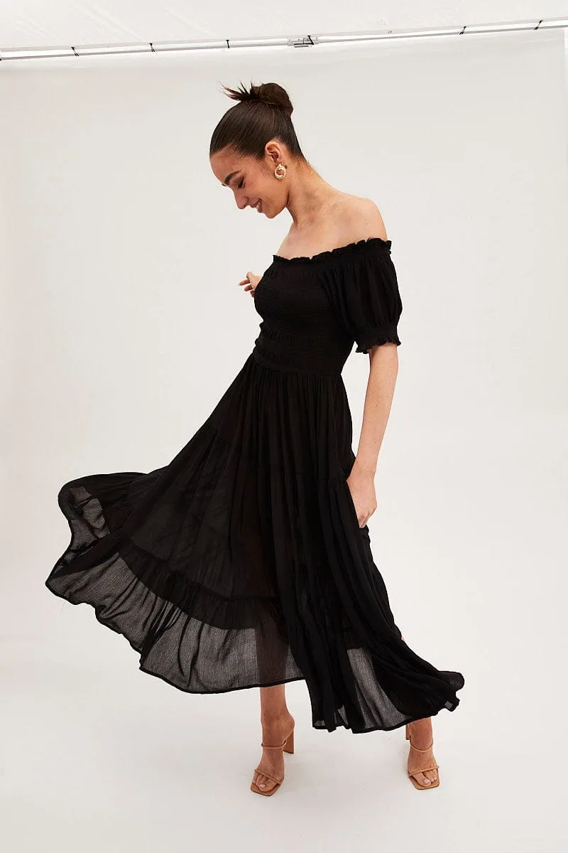 Black Maxi Dress Puff Sleeve Square Neck sold by Ally Fashion