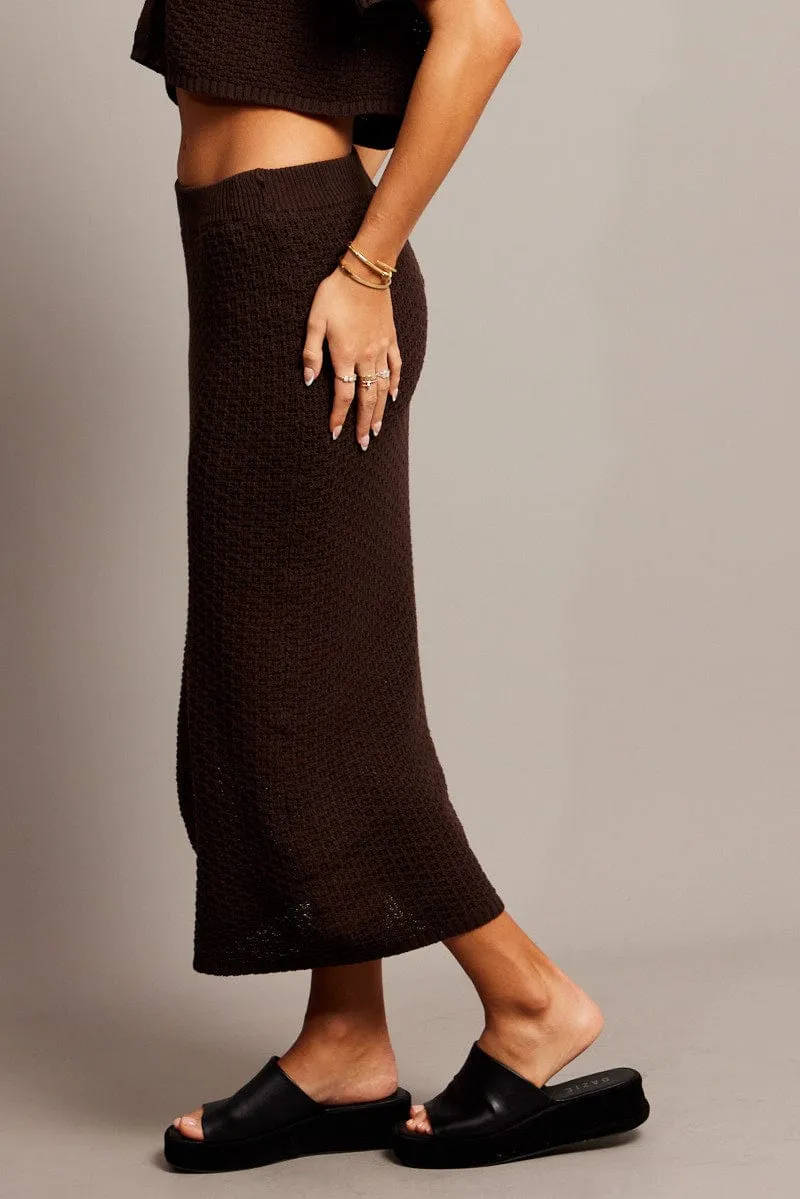 Brown Knit Skirt Midi Crochet sold by Ally Fashion product image thumbnail 4