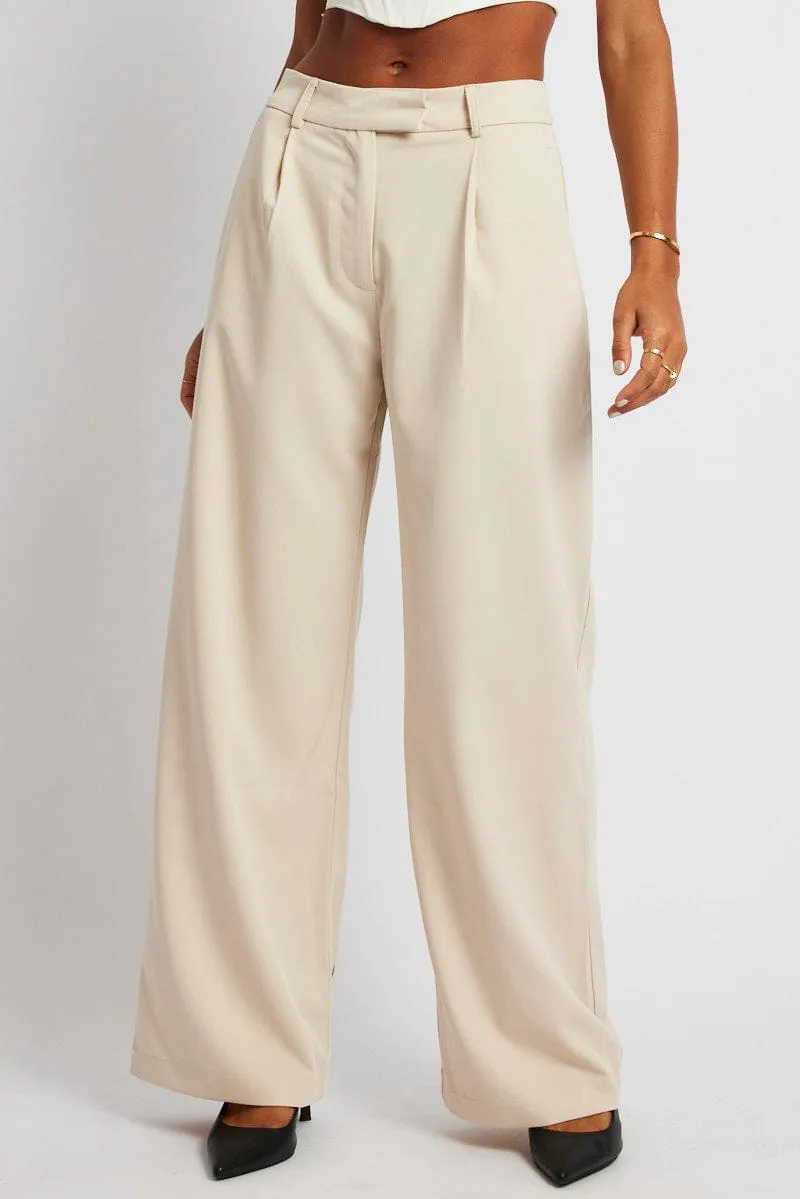 Beige Wide Leg Pants Mid Rise sold by Ally Fashion product image thumbnail 3