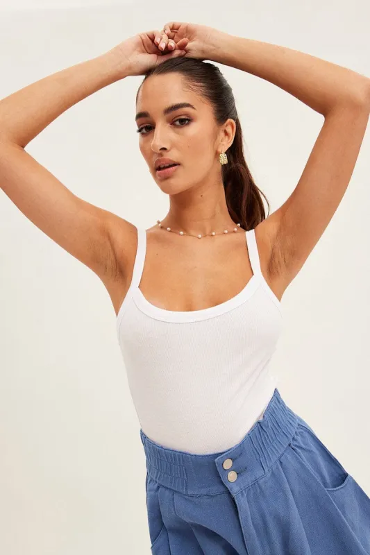 White Bodysuit Singlet Round Neck sold by Ally Fashion