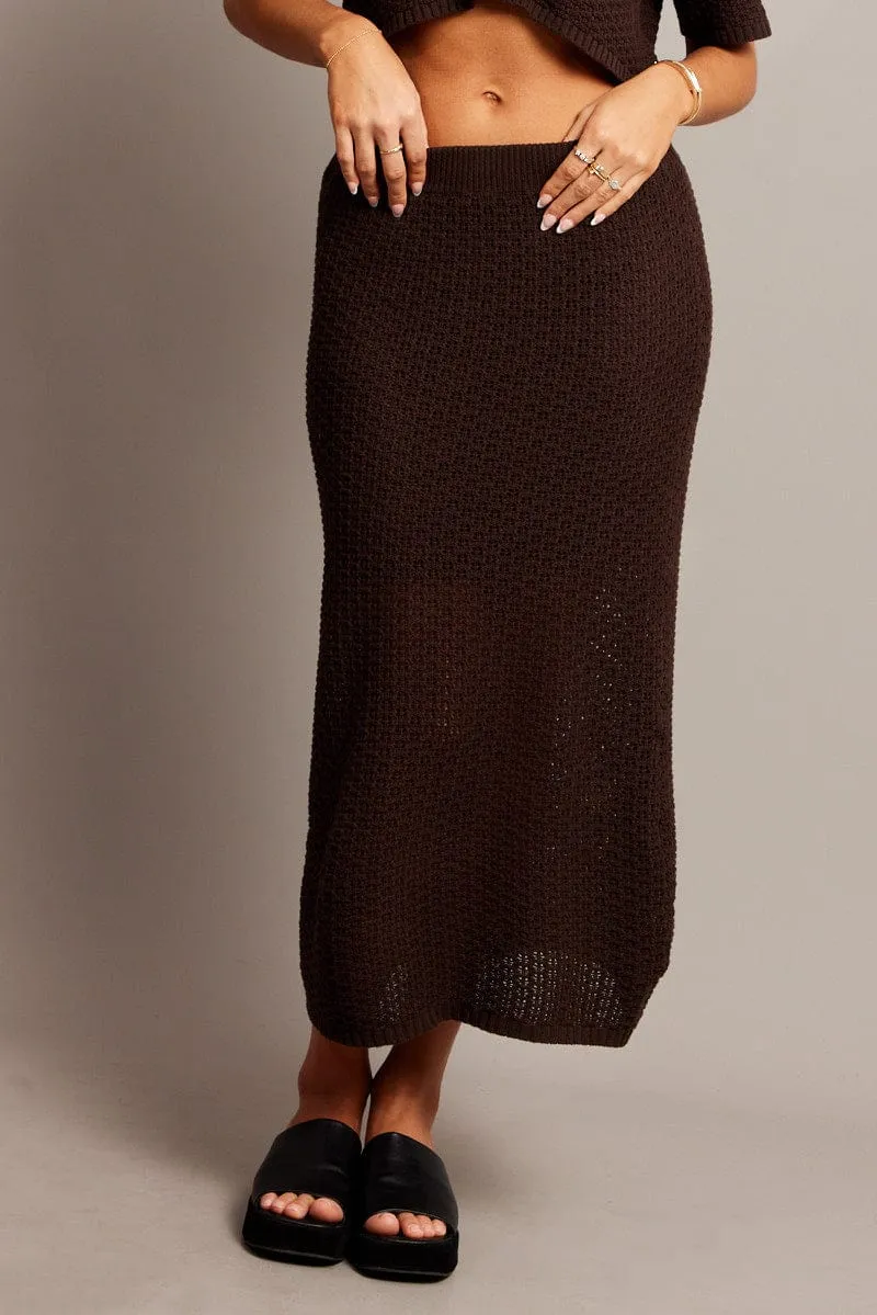 Brown Knit Skirt Midi Crochet sold by Ally Fashion product image thumbnail 2