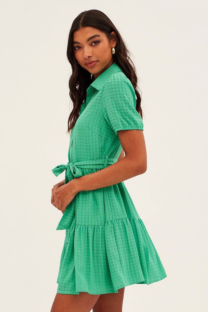 Green Tie Waist Puff Sleeve Mini Dress sold by Ally Fashion product image thumbnail 4