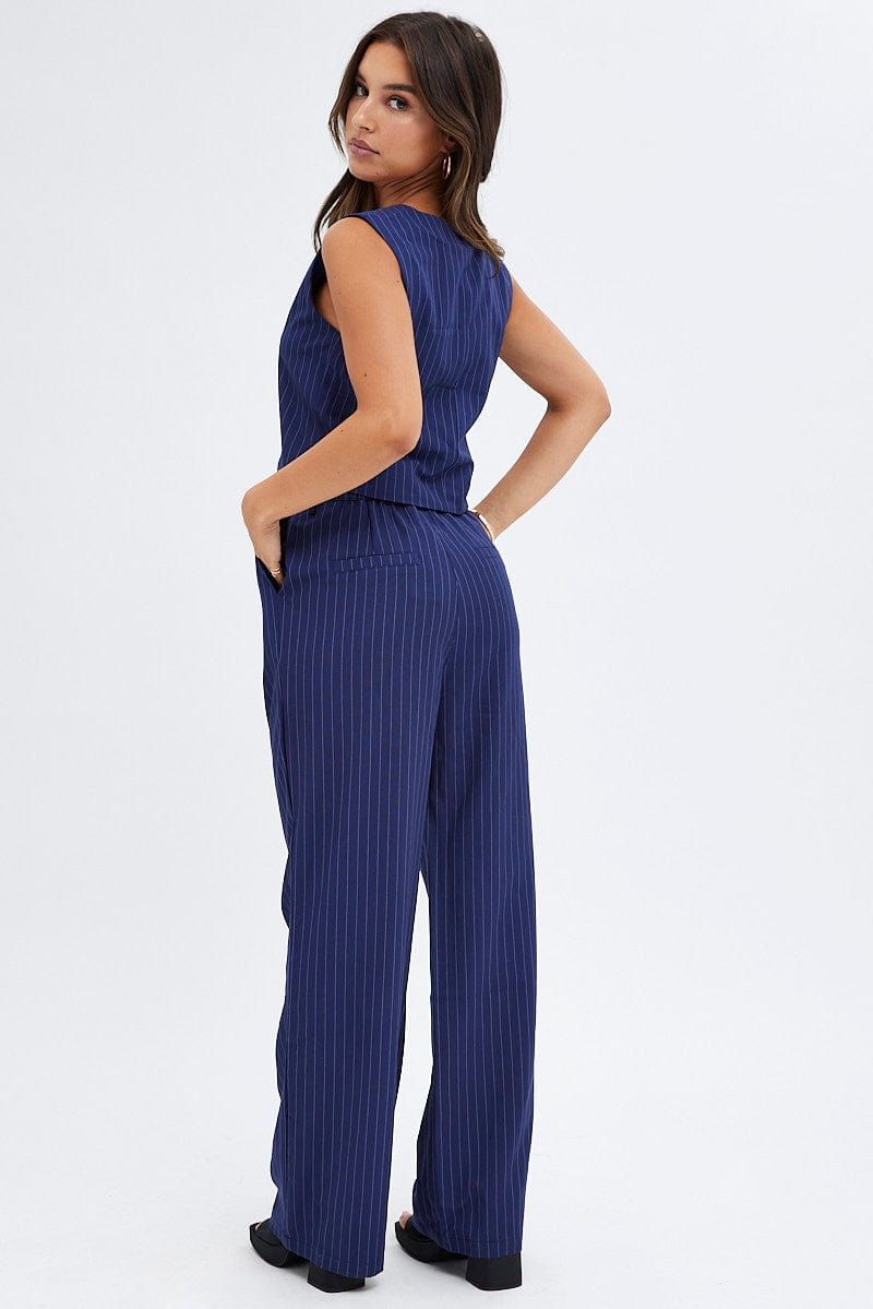Blue Stripe Wide Leg Pants High Rise Pleated sold by Ally Fashion product image thumbnail 5