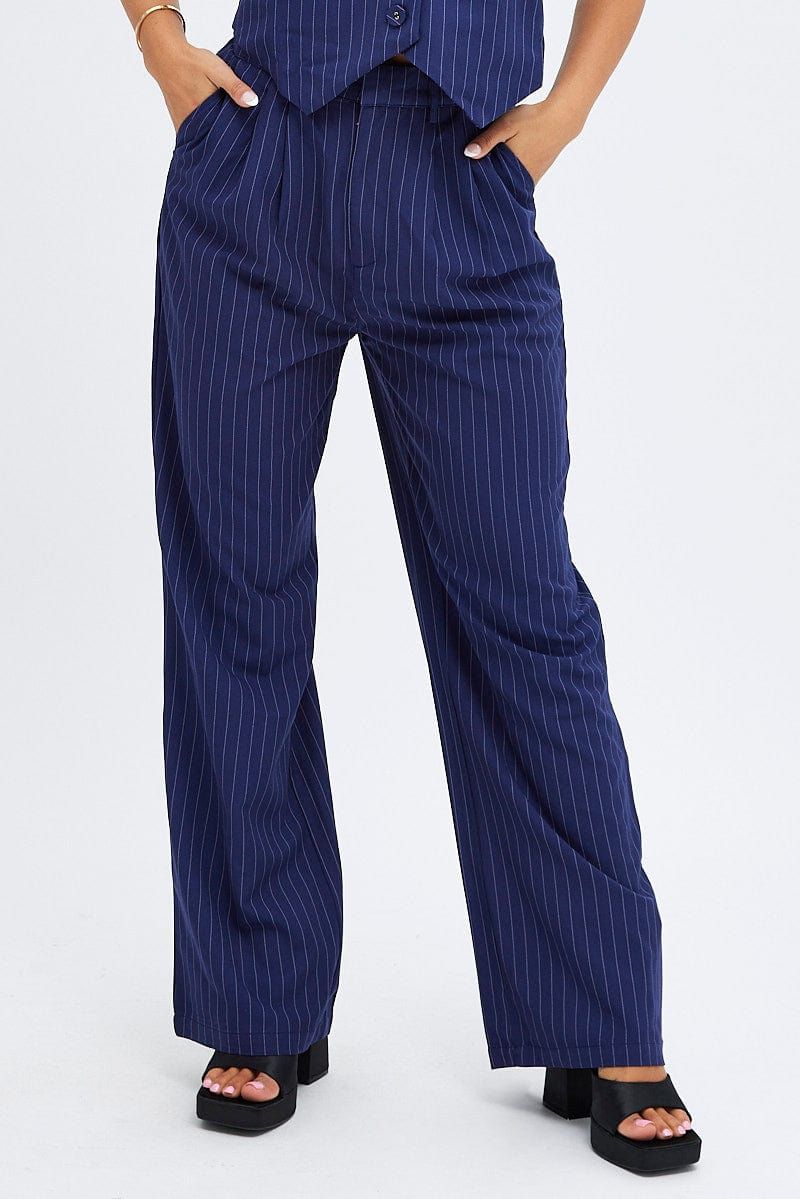 Blue Stripe Wide Leg Pants High Rise Pleated sold by Ally Fashion product image thumbnail 2