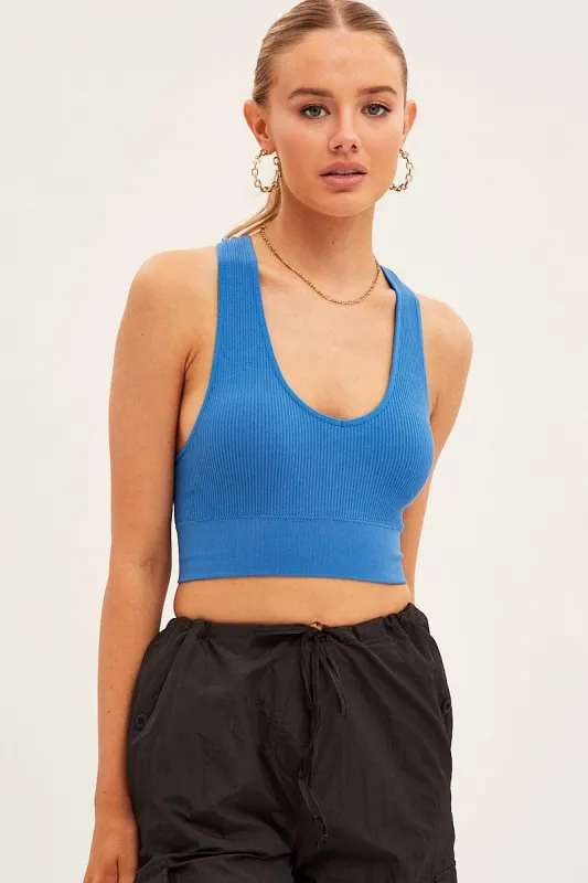 Blue Seamless Crop Top Bralette sold by Ally Fashion