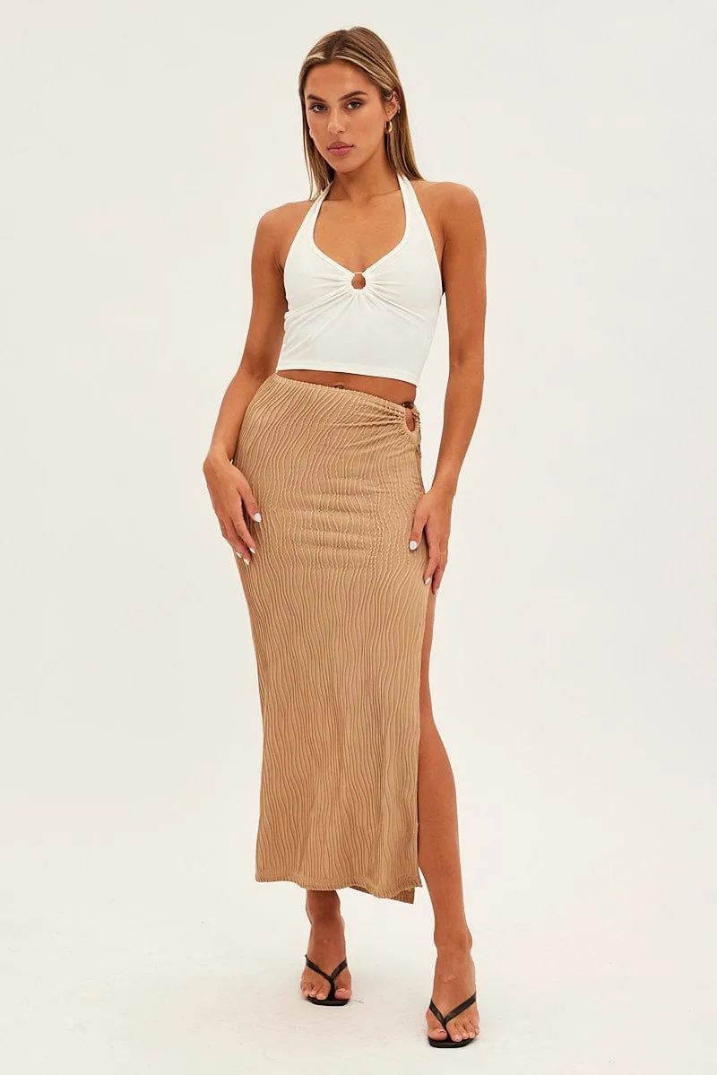 Beige Keyhole Midi Skirt sold by Ally Fashion