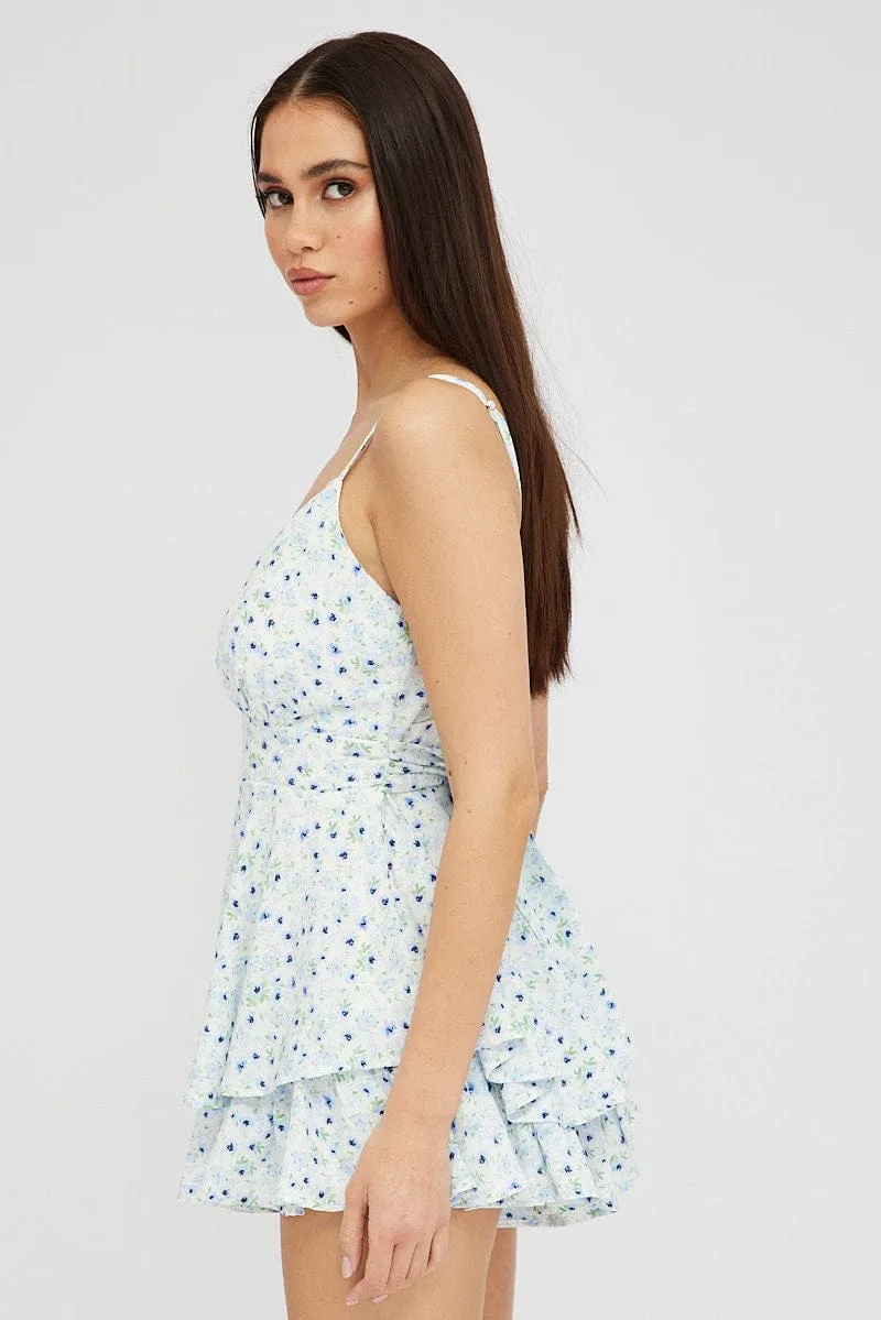 Blue Floral Layered Playsuit Sleeveless V Neck sold by Ally Fashion product image thumbnail 4
