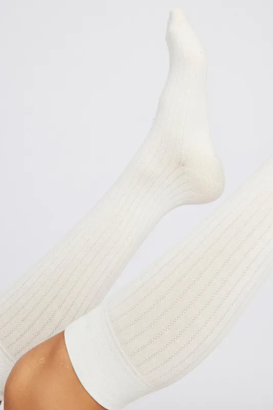 White Over The Calf Socks sold by Ally Fashion