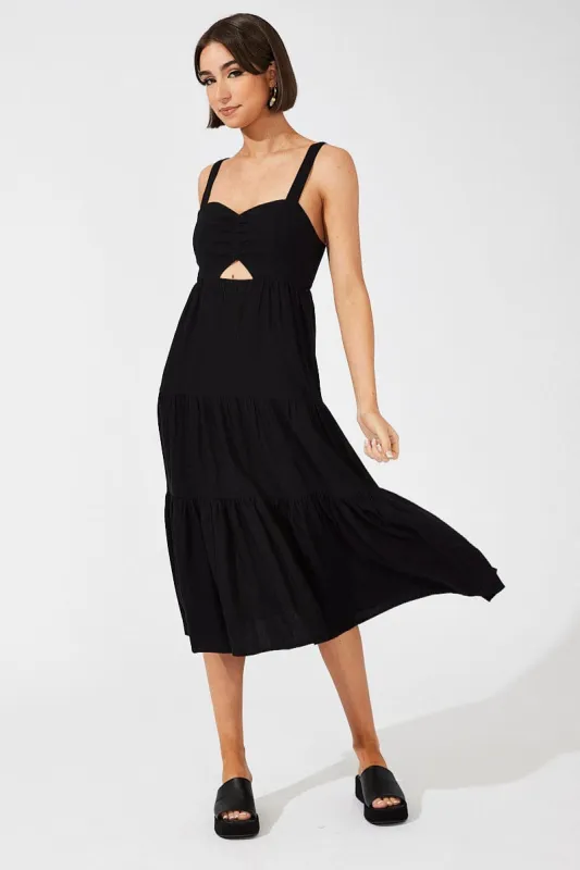 Black Midi Dress Sleeveless Cut Out sold by Ally Fashion