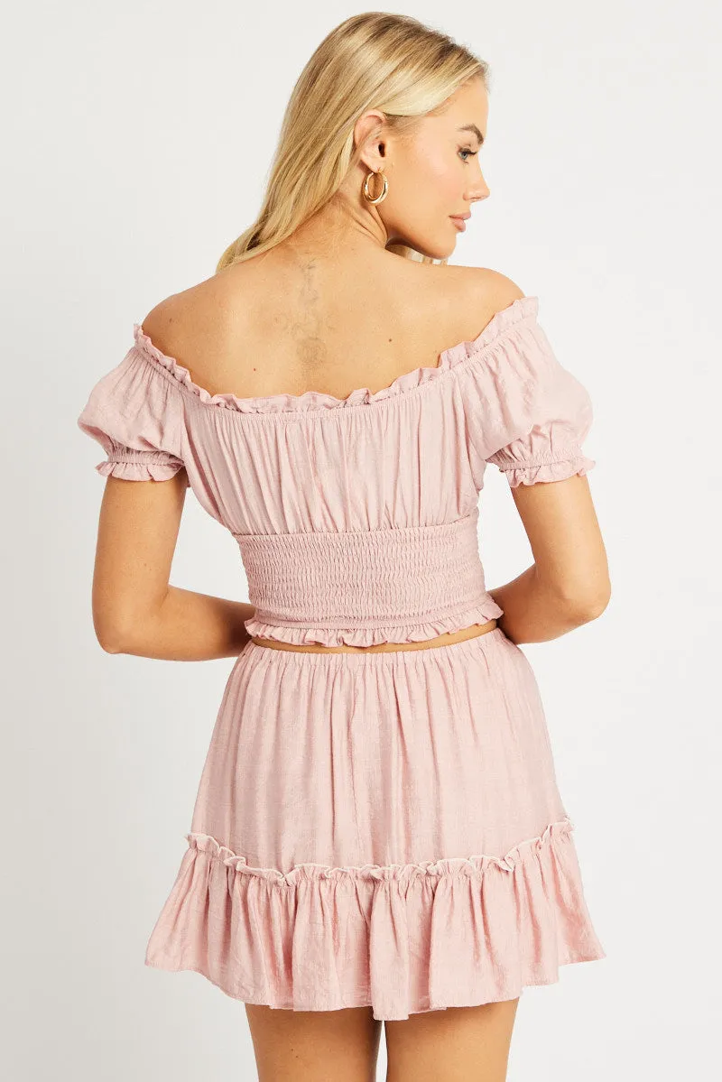 Pink Crop Top Short Sleeve Shirred Waist sold by Ally Fashion product image thumbnail 5