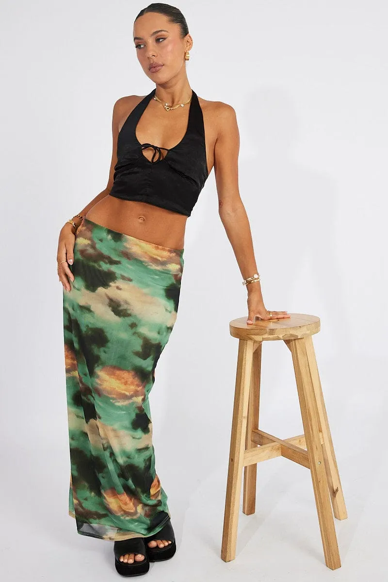 Green Abstract Maxi Skirt High Rise Mesh sold by Ally Fashion product image thumbnail 2
