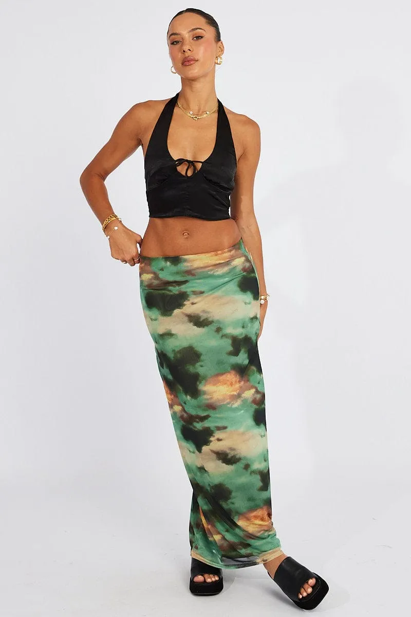Green Abstract Maxi Skirt High Rise Mesh sold by Ally Fashion product image thumbnail 3