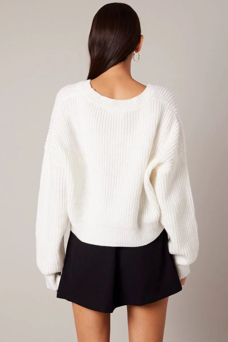White Knit Cardigan Long Sleeve V Neck Button Up sold by Ally Fashion product image thumbnail 5