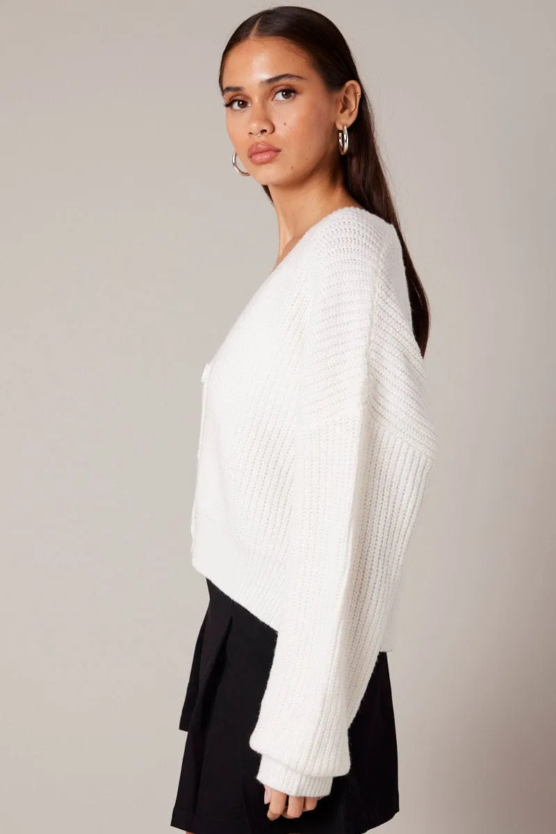 White Knit Cardigan Long Sleeve V Neck Button Up sold by Ally Fashion product image thumbnail 4