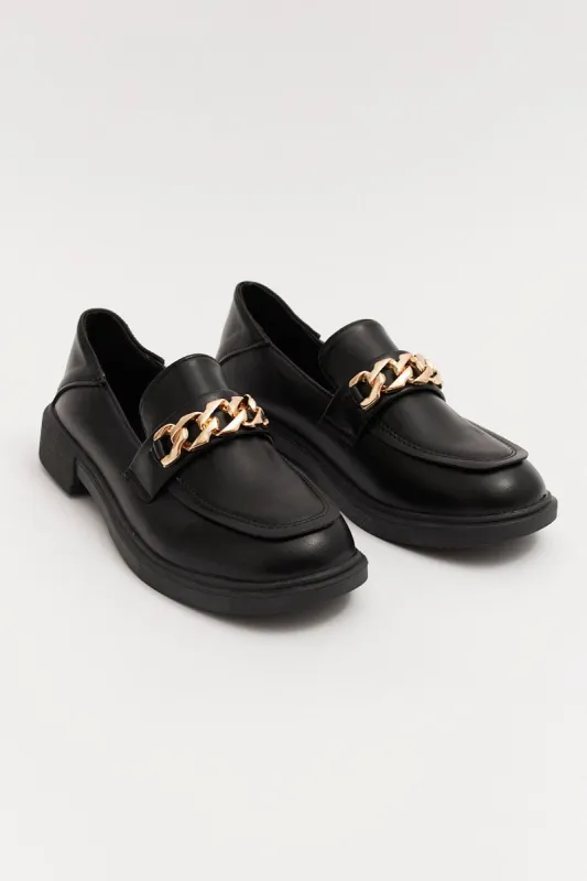 Black Chain Detail Chunky Sole Loafers sold by Ally Fashion