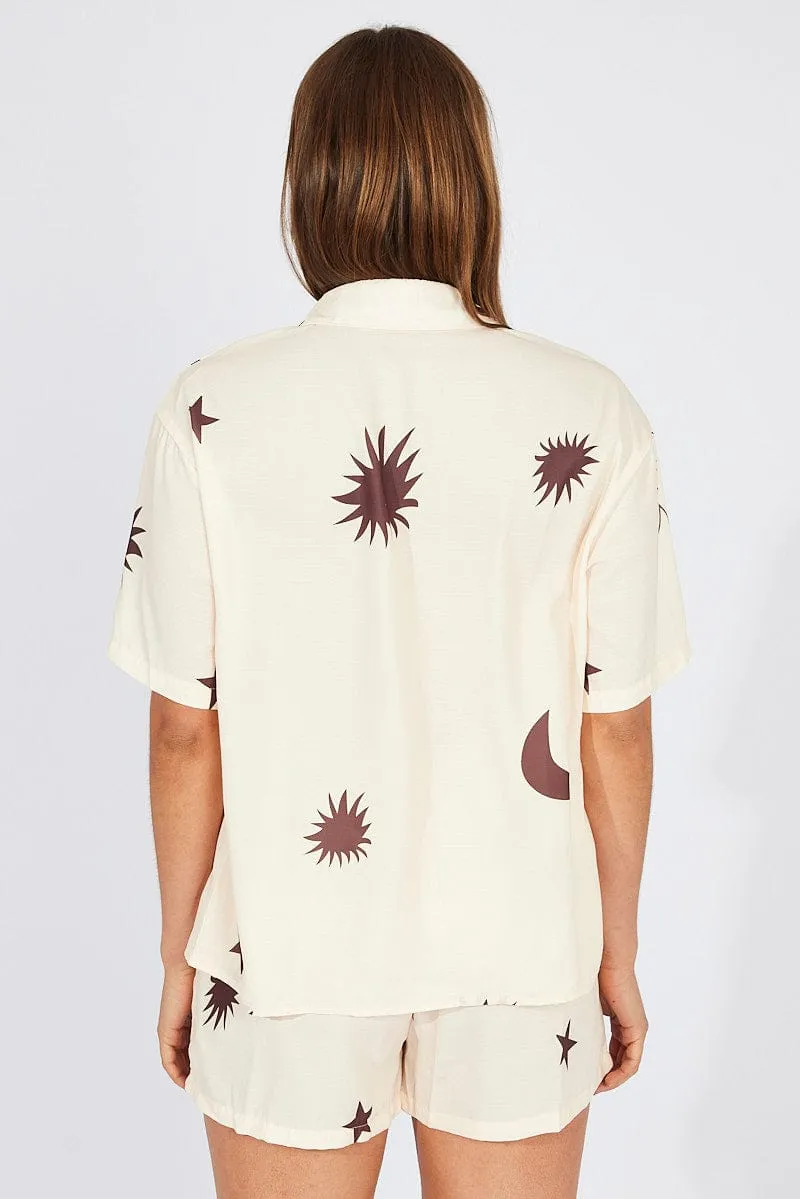 Beige Print Oversized Shirt and Pull on Shorts Set sold by Ally Fashion product image thumbnail 4