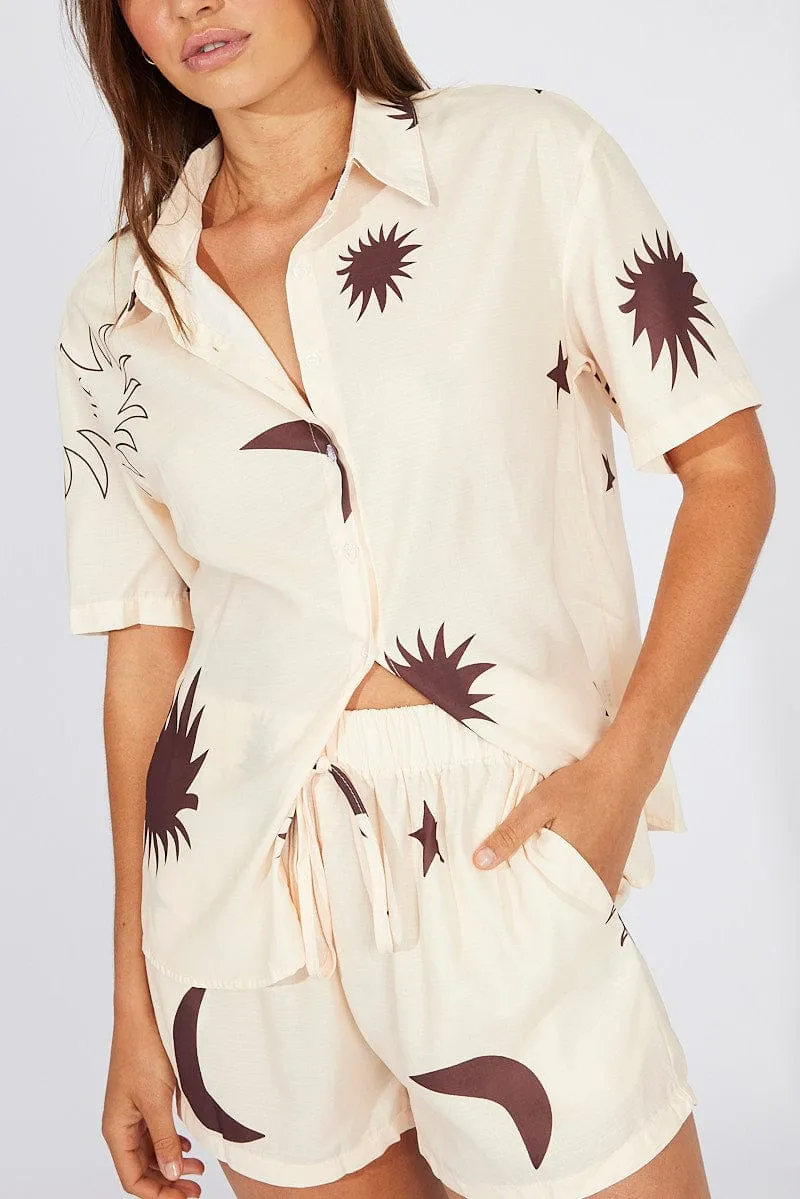 Beige Print Oversized Shirt and Pull on Shorts Set sold by Ally Fashion product image thumbnail 5