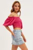 Pink Shirred Top Volume Short Sleeve Crop Linen Blend sold by Ally Fashion