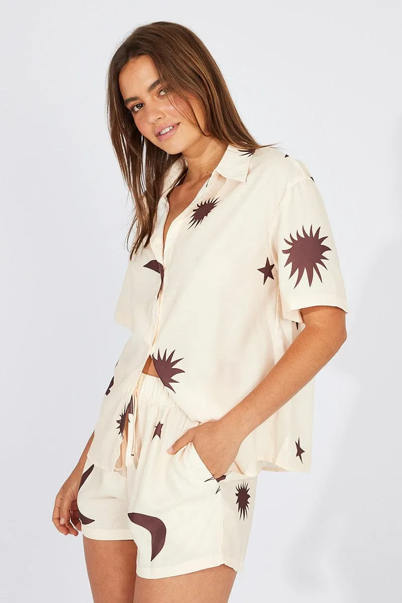 Beige Print Oversized Shirt and Pull on Shorts Set sold by Ally Fashion product image thumbnail 3