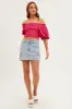 Pink Shirred Top Volume Short Sleeve Crop Linen Blend sold by Ally Fashion