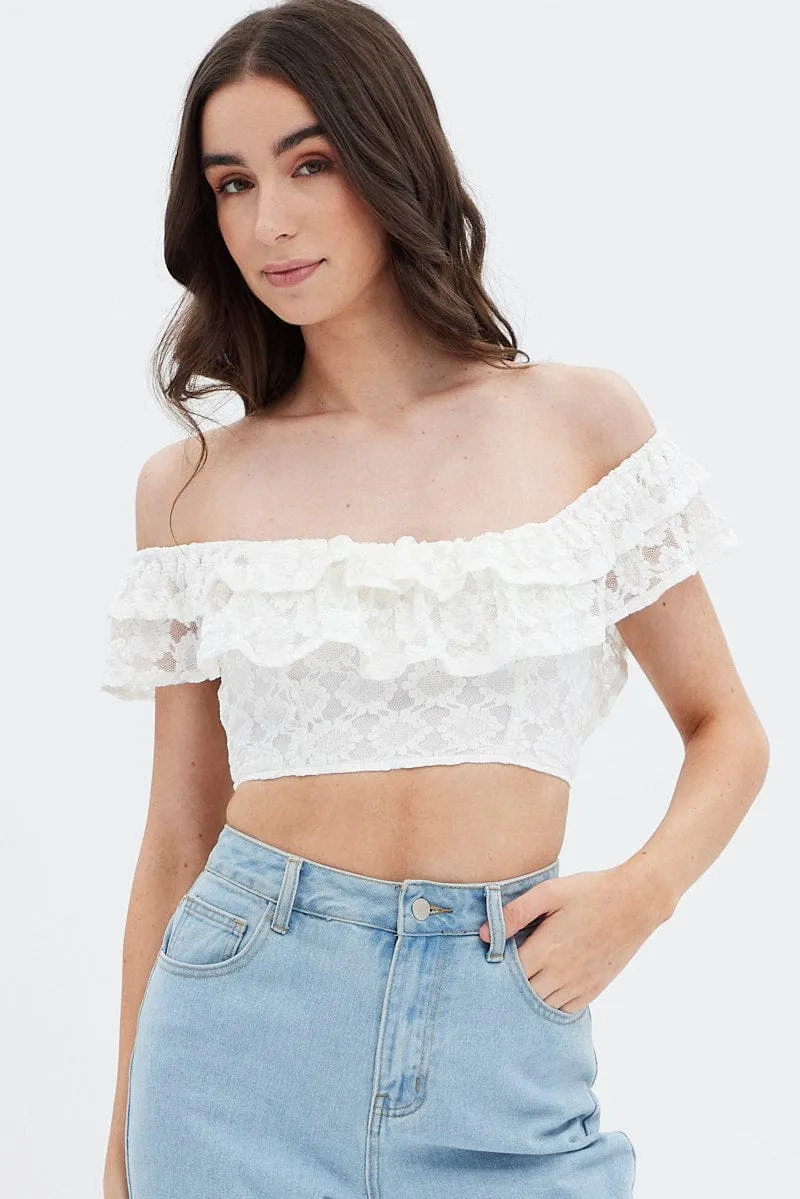 White Sleeveless Lace Crop Top sold by Ally Fashion product image thumbnail 3