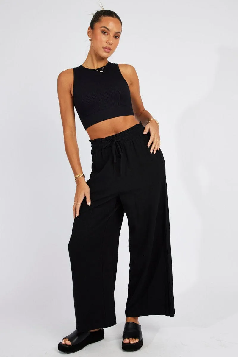 Black Wide Leg Pants High Rise sold by Ally Fashion