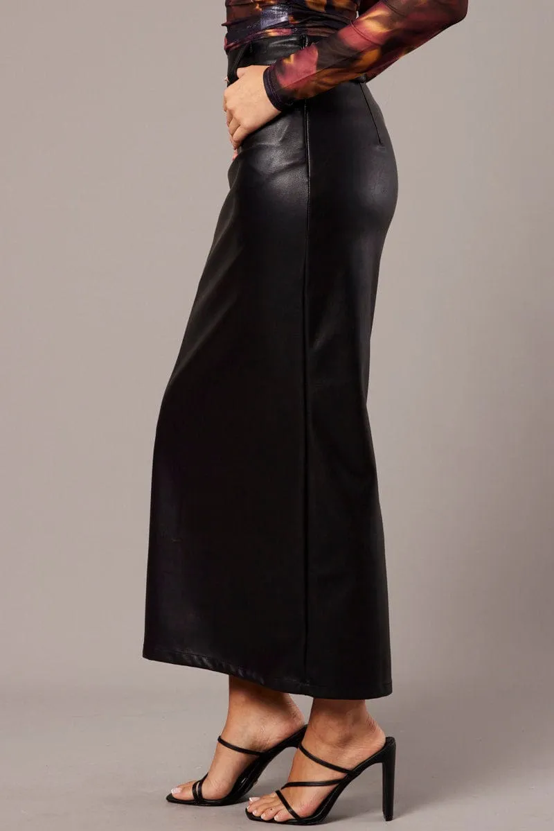 Black Midi Skirt Faux Leather sold by Ally Fashion product image thumbnail 4