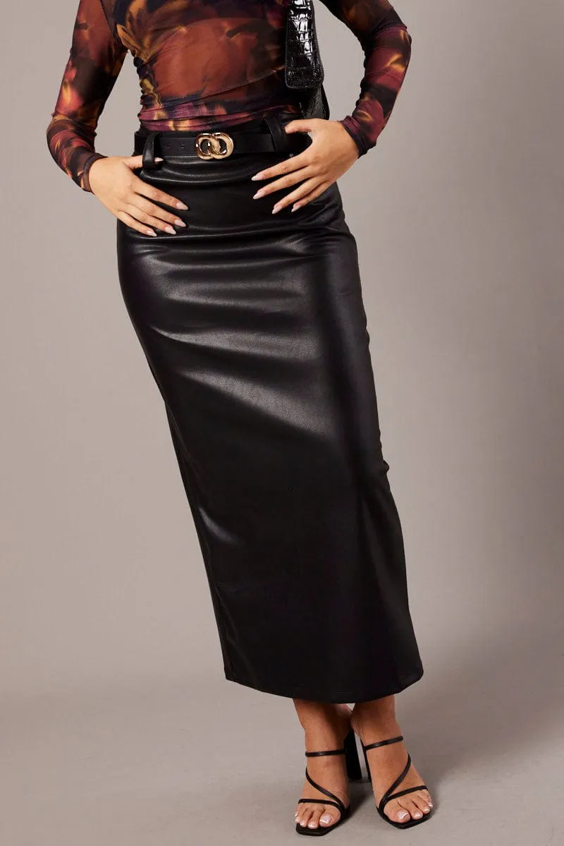 Black Midi Skirt Faux Leather sold by Ally Fashion