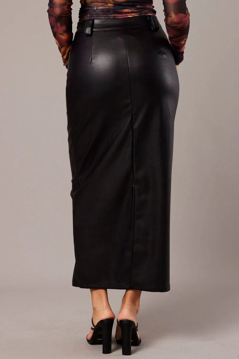 Black Midi Skirt Faux Leather sold by Ally Fashion product image thumbnail 5