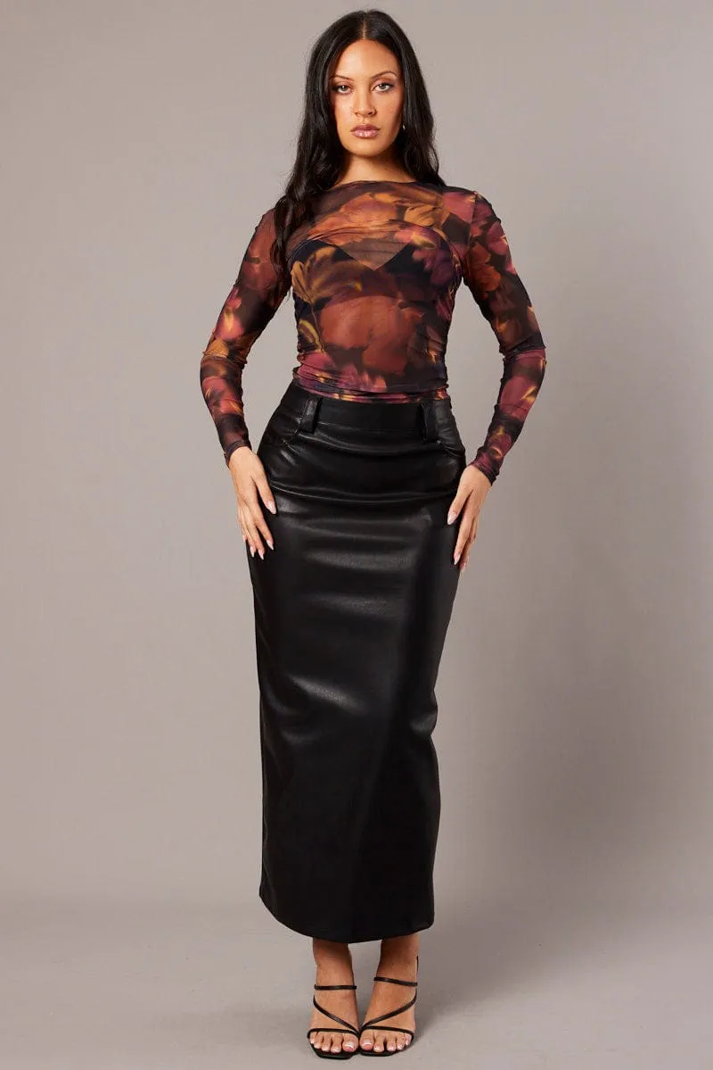 Black Midi Skirt Faux Leather sold by Ally Fashion product image thumbnail 2